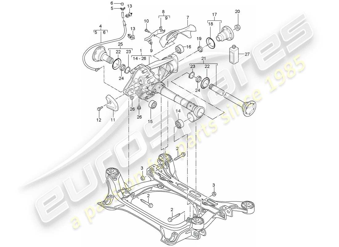 porsche 2007 (cayenne e1 9pa) front axle differential part diagram