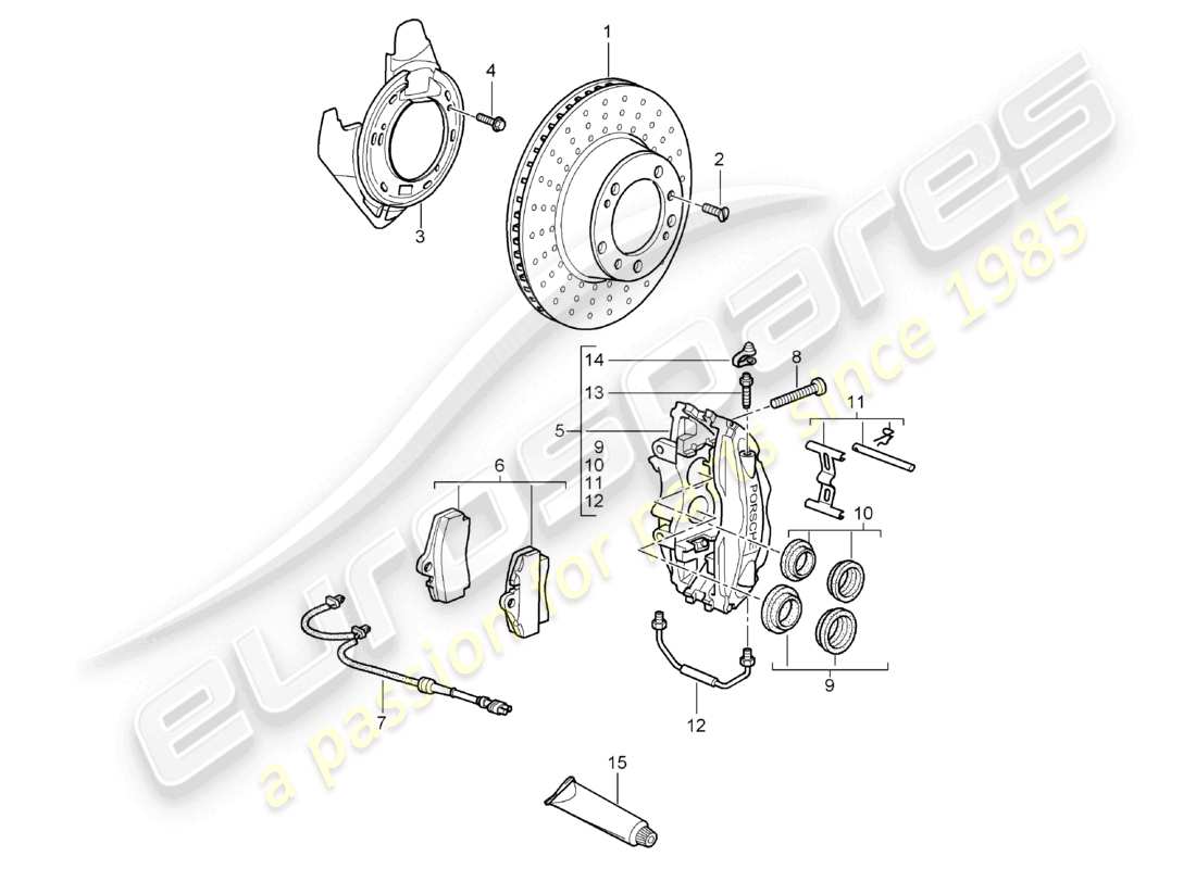 porsche 2005 (987 boxster) disc brake rear axle part diagram
