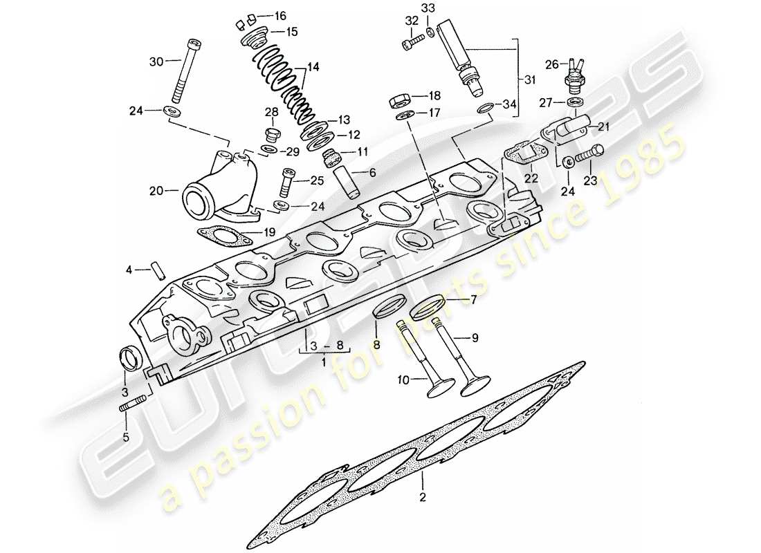 porsche 1990 (944) cylinder head - valves part diagram