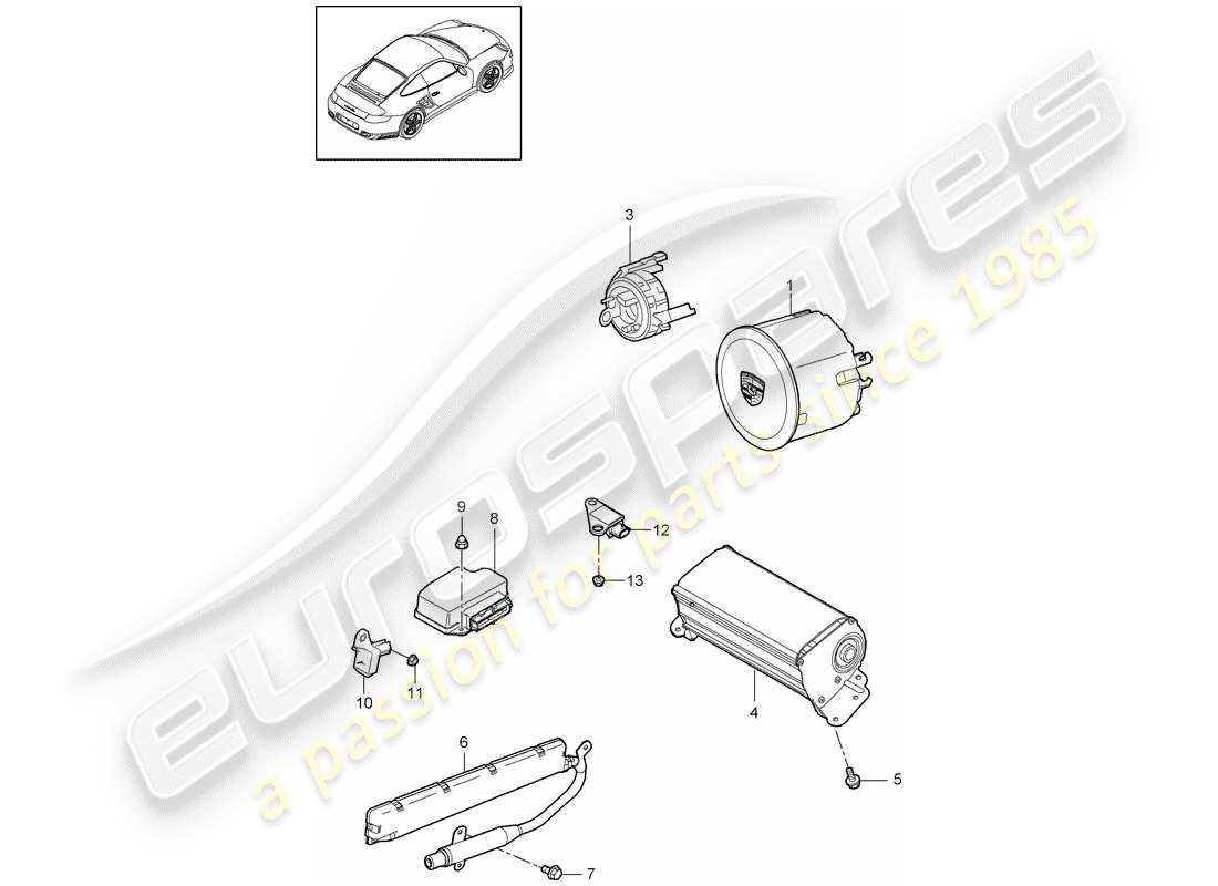 porsche 2011 (997-2 turbo / gt2 rs) airbag part diagram