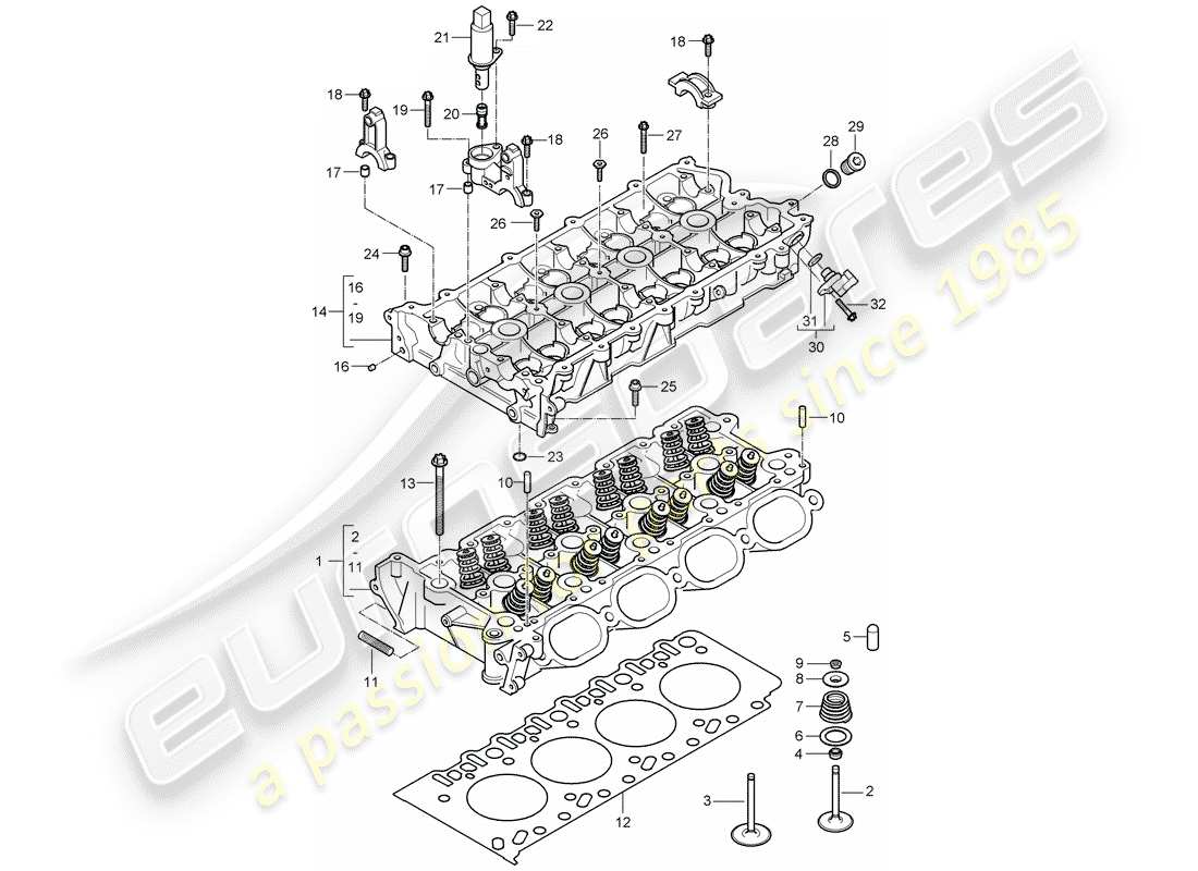 porsche 2005 (cayenne e1 9pa) cylinder head part diagram