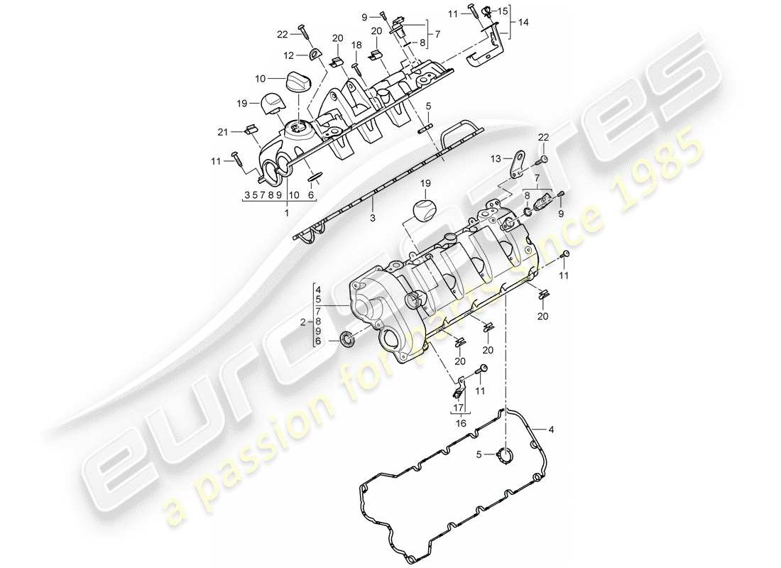porsche 2007 (cayenne e1 9pa) valve cover part diagram