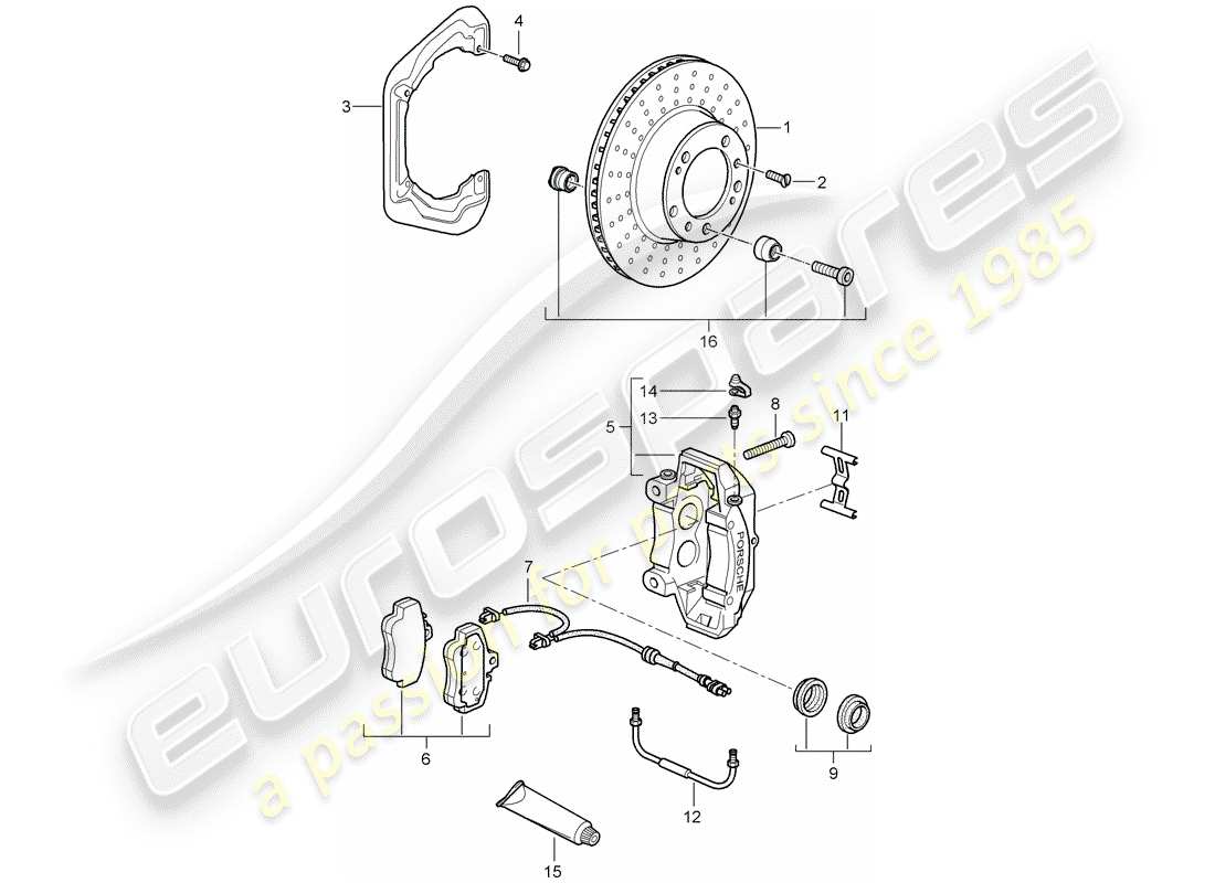porsche 997 gt3 (2010) disc brakes part diagram