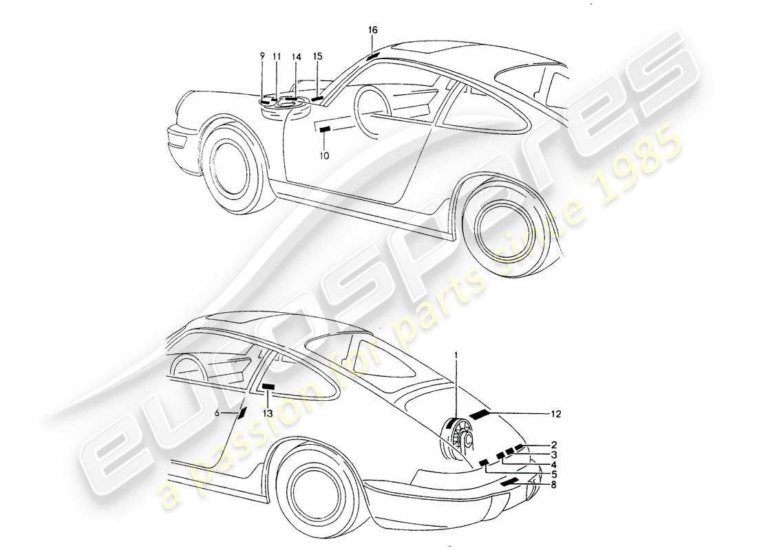 porsche 964 (1994) signs/notices part diagram