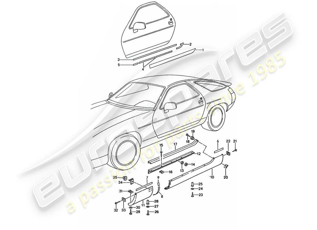 porsche 1993 (928) side member trim part diagram