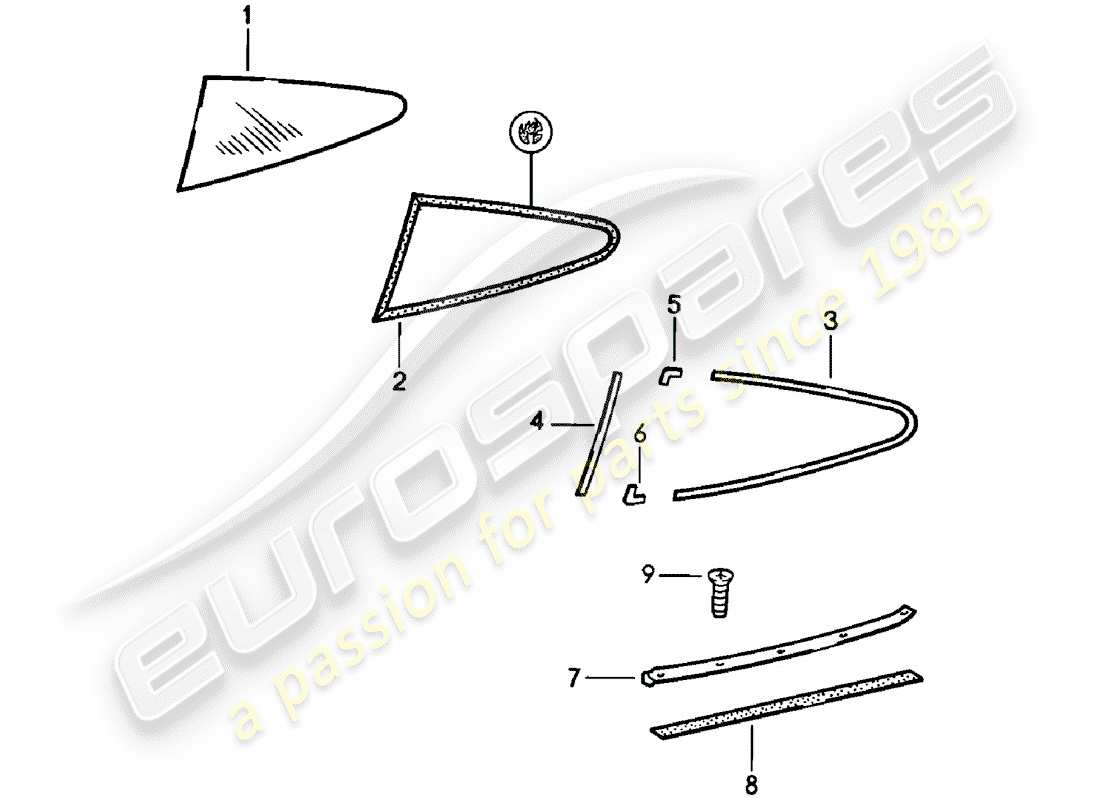 porsche 1979 (911) window glazing parts diagram