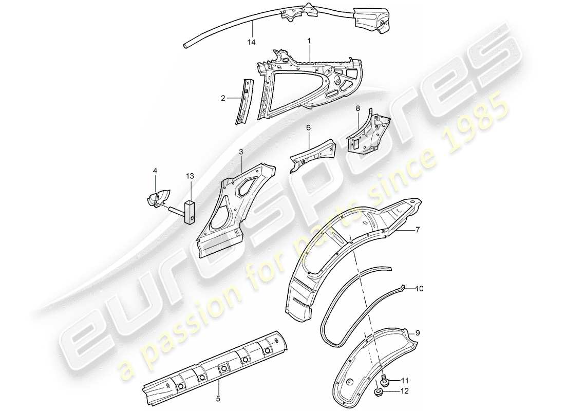 porsche 2005 (996 turbo / gt2) side panel part diagram