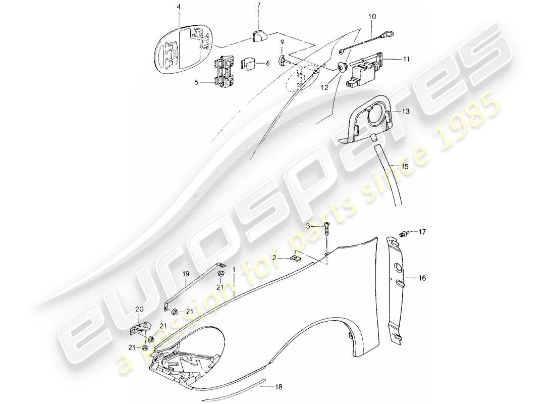 porsche boxster 986 (1997) fender part diagram