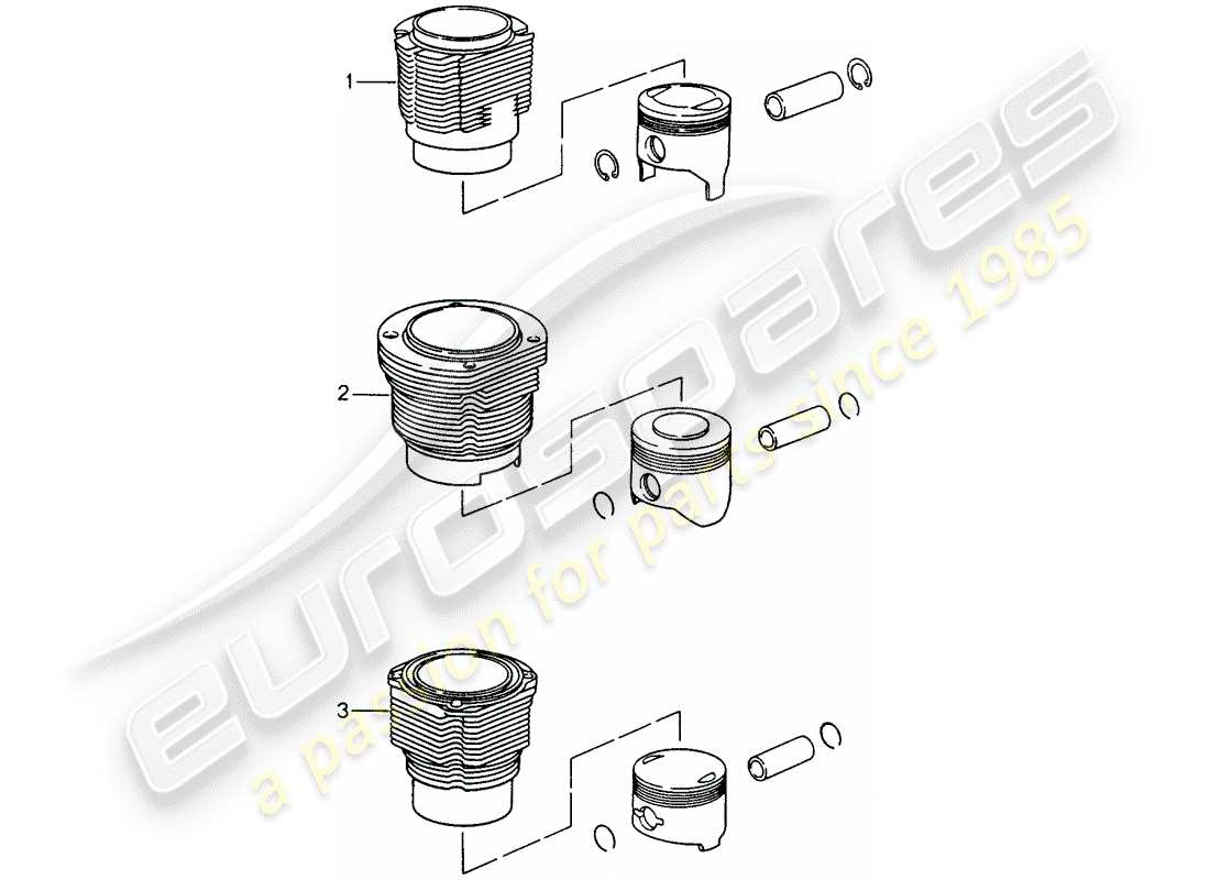 porsche 2008 (refurbished and exchange catalogue) cylinder with pistons part diagram