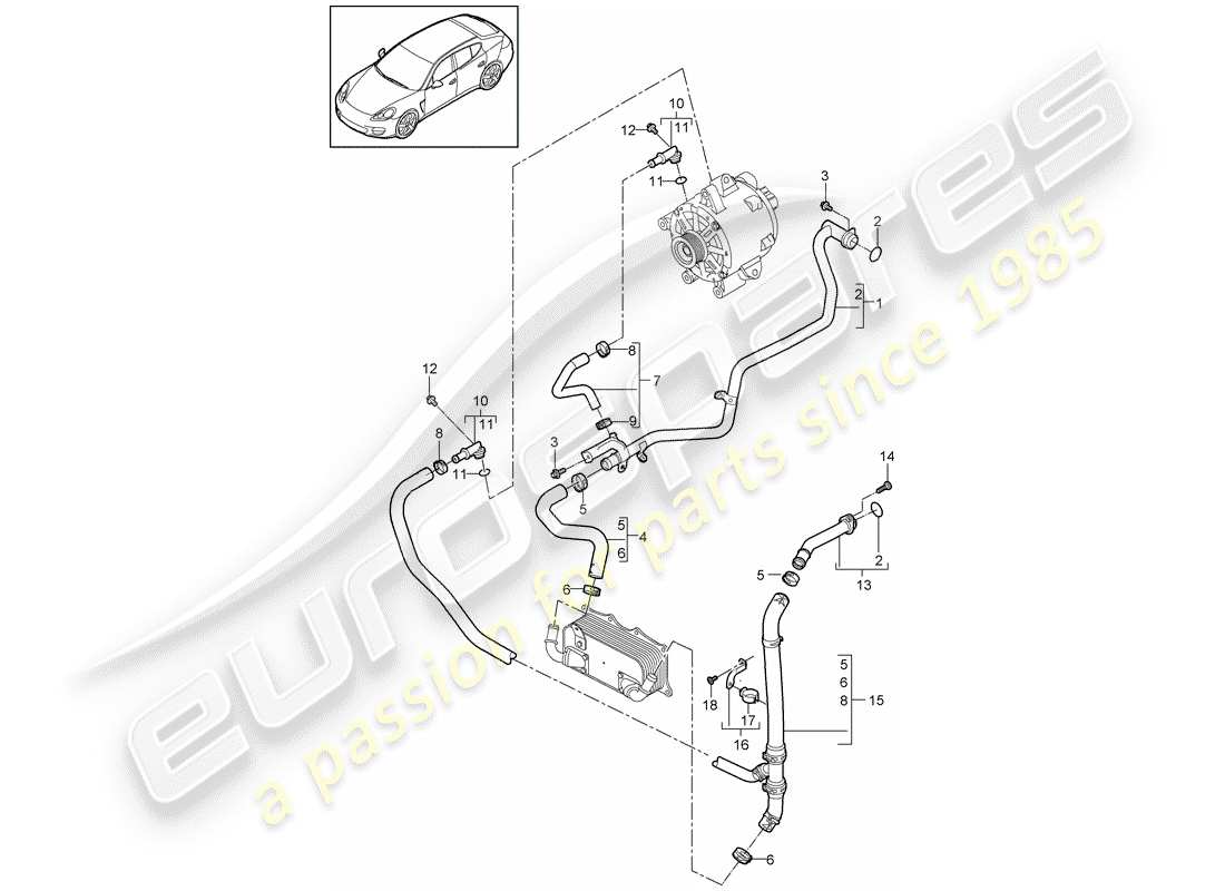 porsche panamera 970 (2016) water cooling part diagram