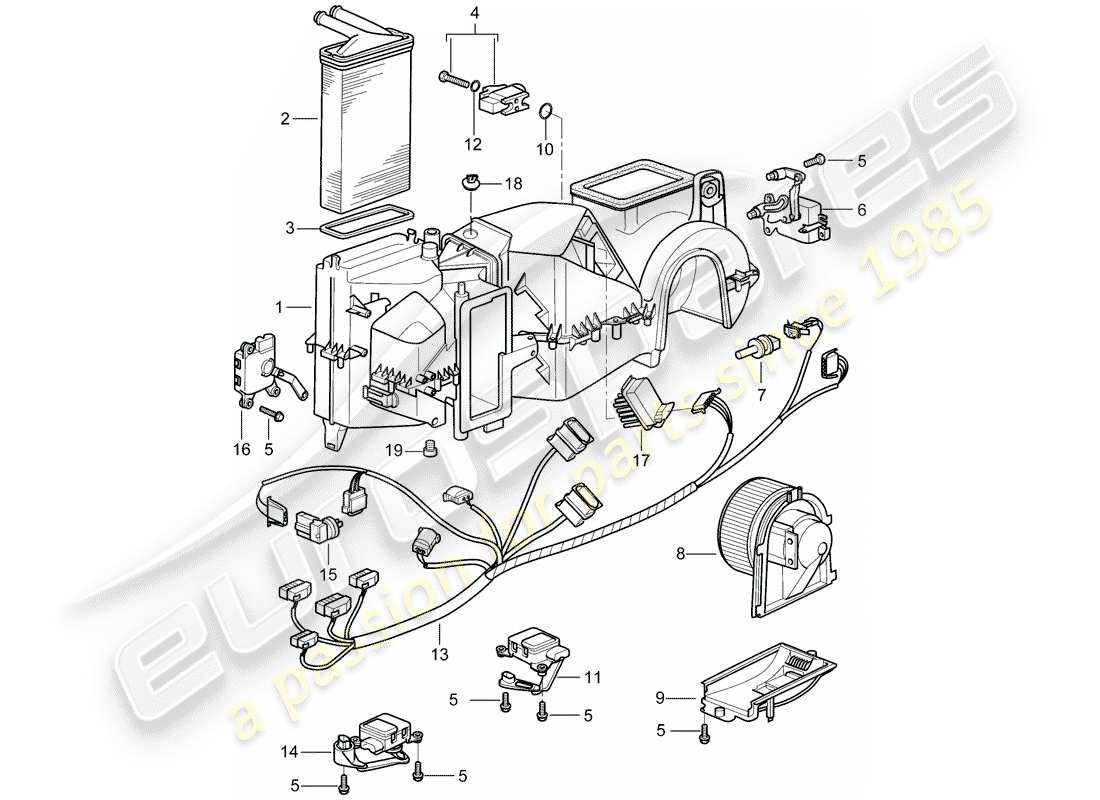 porsche 996 t/gt2 (2001) air conditioner - single parts part diagram