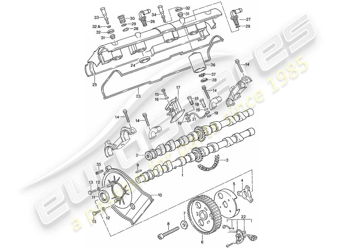 porsche 1988 (928) camshaft - - repair set for maintenance - see illustration: part diagram