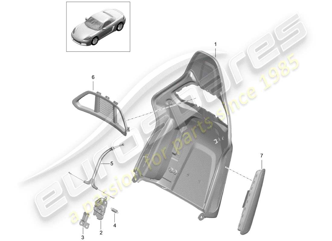 porsche 2017 (718 boxster) backrest shell part diagram