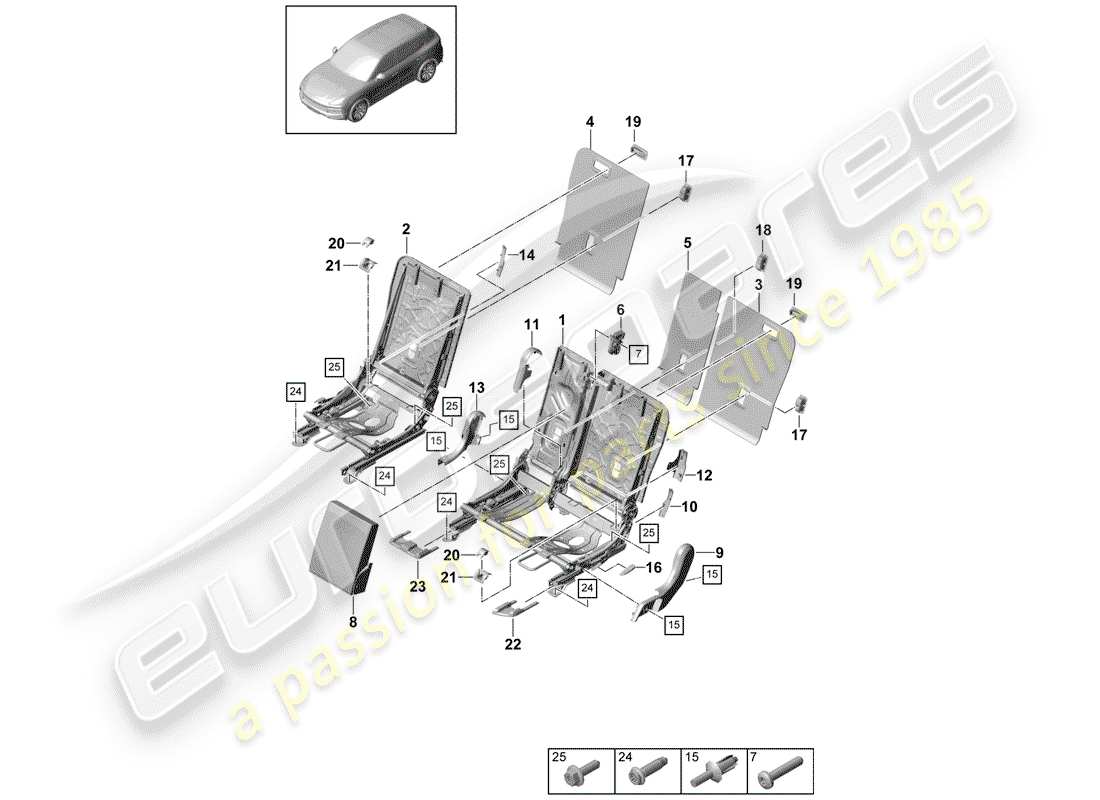 porsche 2019 (cayenne e3 9ya/9yb) back seat backrest part diagram