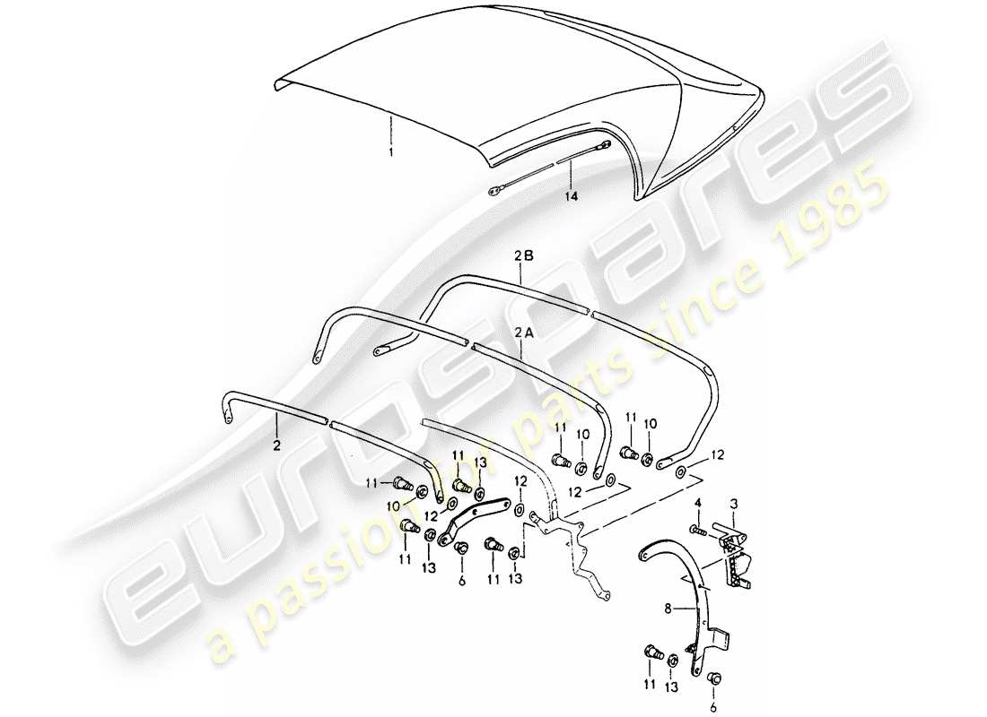 porsche 1990 (964) convertible top covering - top frame - single parts part diagram