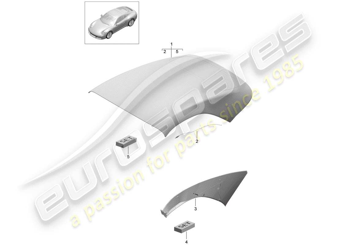 porsche 2018 (991-2) convertible top covering parts diagram