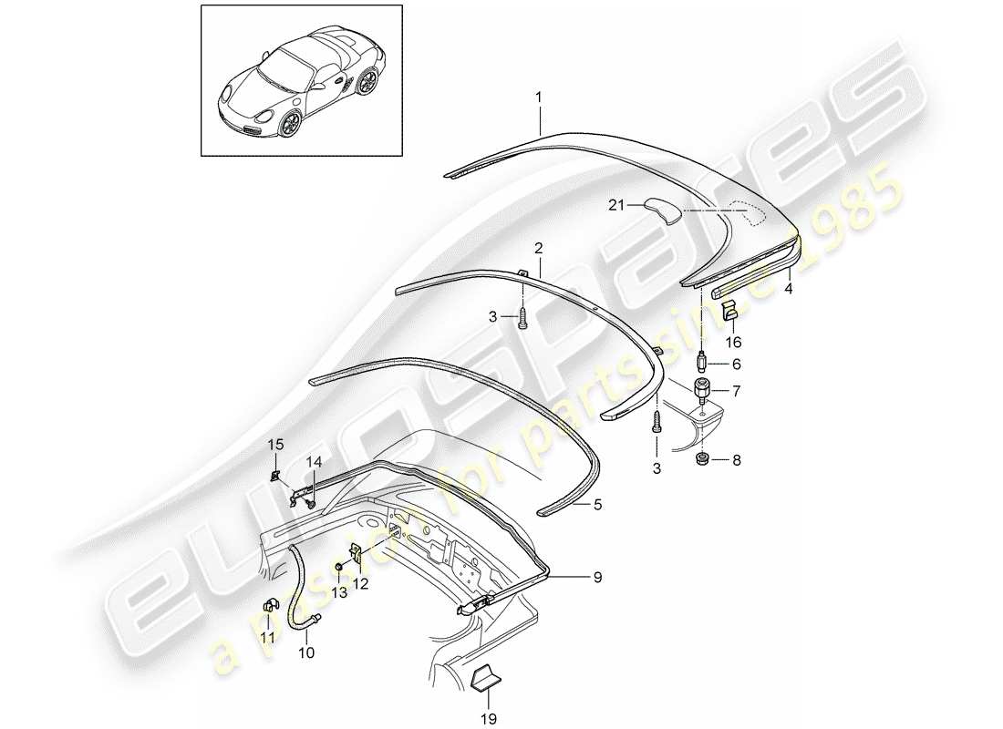 porsche 2005 (987 boxster) top stowage box part diagram
