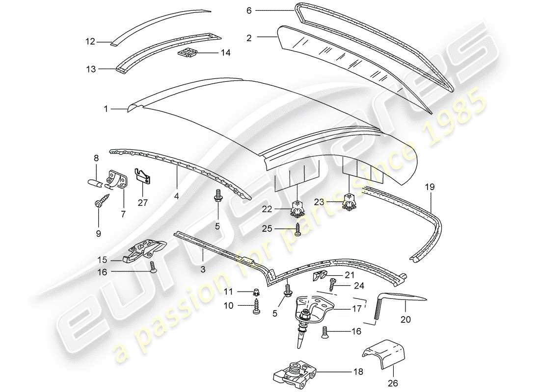 porsche 2004 (996) hardtop - accessories - gaskets part diagram