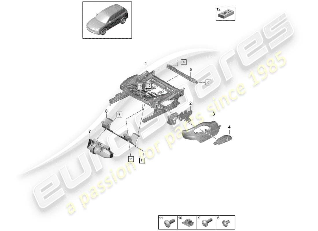 porsche 2019 (cayenne e3 9ya/9yb) seat frame part diagram