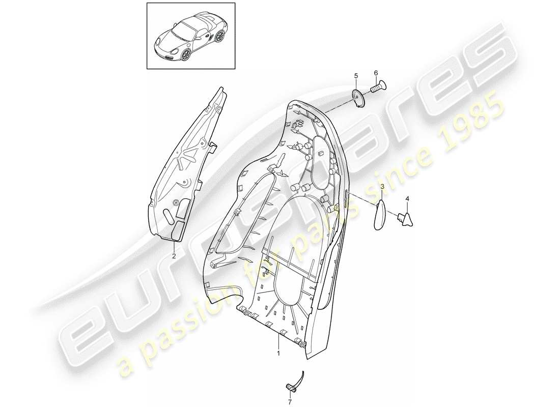 porsche 2010 (987 boxster) backrest shell part diagram