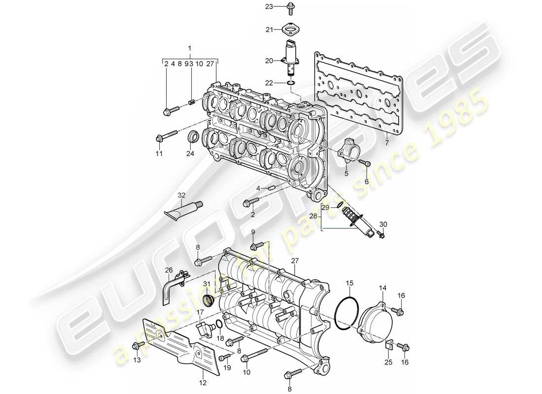 porsche 2010 (997-2 gt3) camshaft housing part diagram