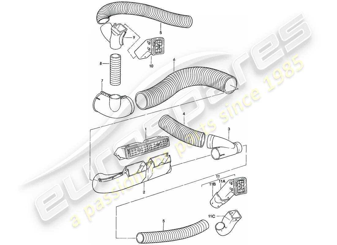 porsche 1978 (924) air vent - air hose part diagram