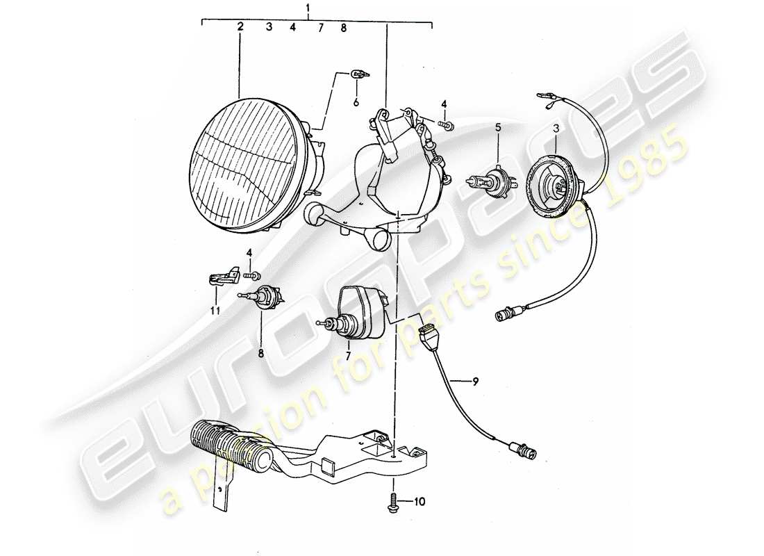 porsche 1994 (968) headlamp part diagram