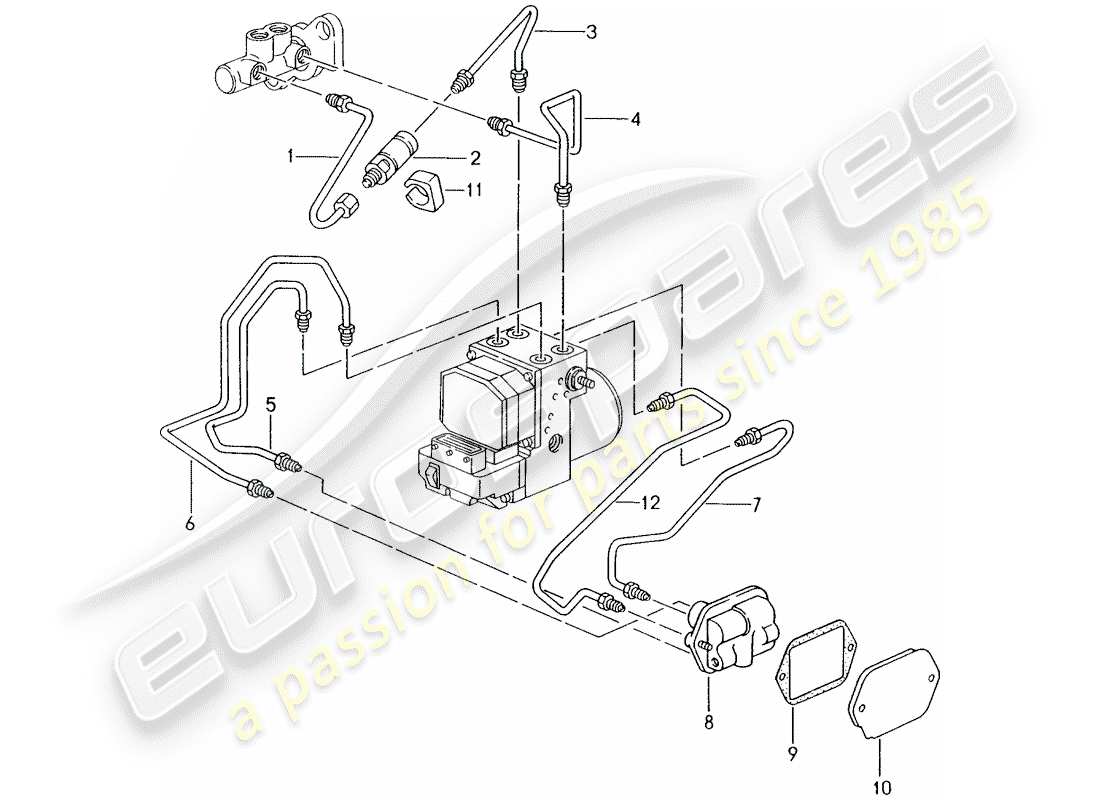 porsche 2001 (986 boxster) brake line - front end parts diagram