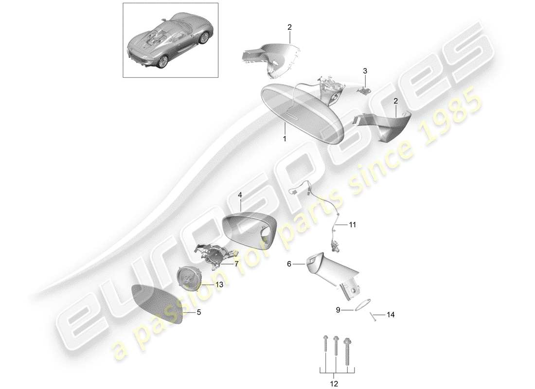 porsche 918 spyder (2015) rear view mirror inner parts diagram
