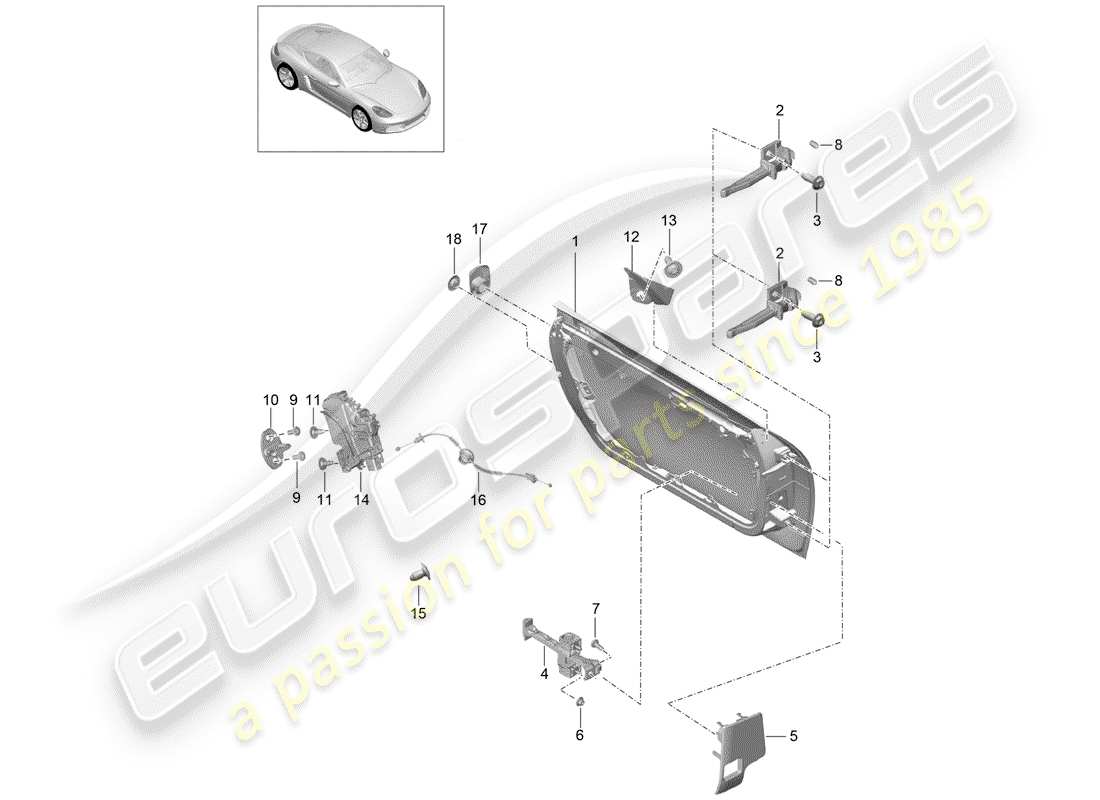 porsche 2017 (718 cayman) door shell part diagram