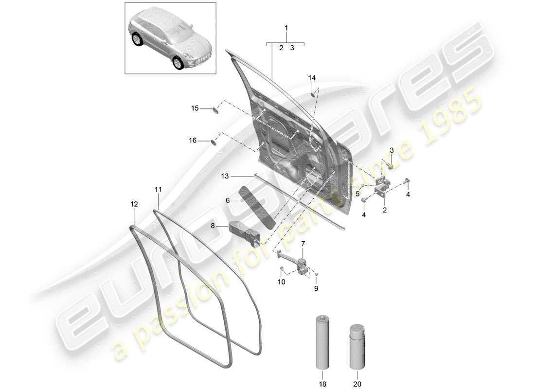 porsche macan (2017) door shell part diagram