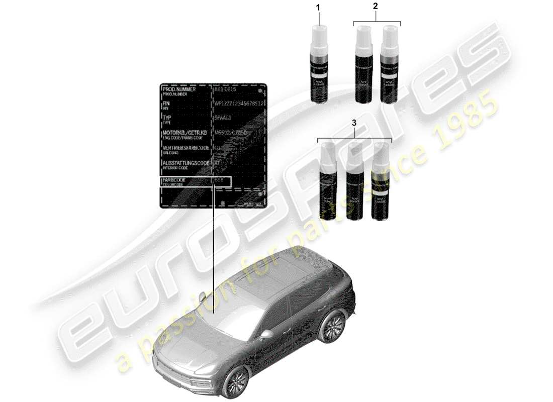 porsche 2020 (cayenne e3 9ya/9yb) paint touch-up stick part diagram
