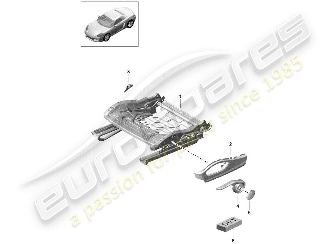 porsche 2017 (718 boxster) seat frame part diagram