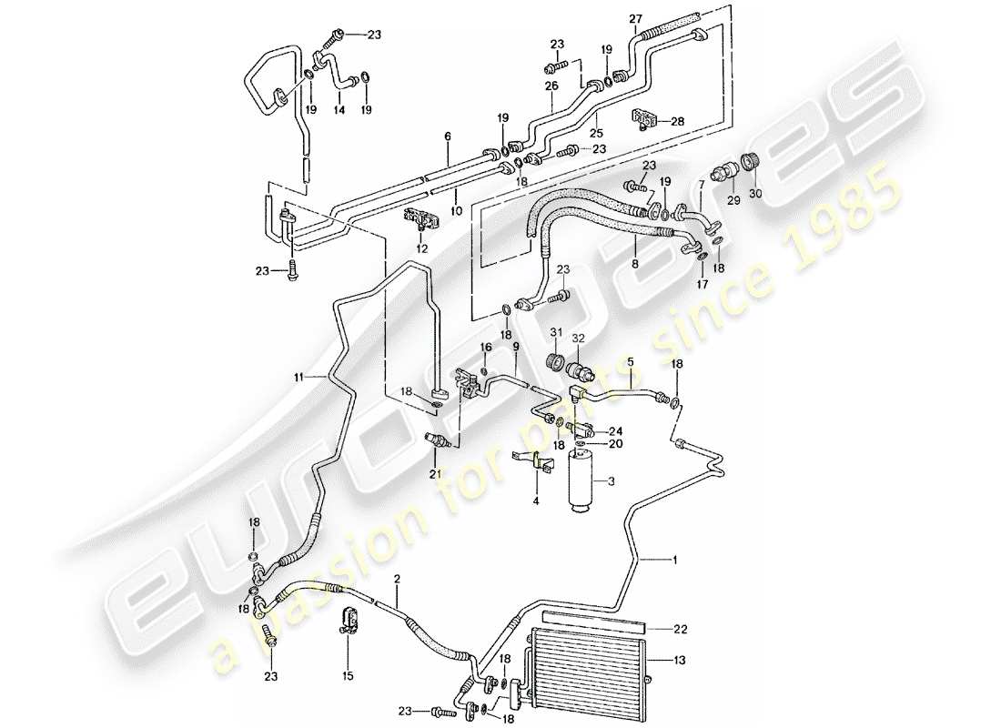 porsche 2005 (996) refrigerant circuit part diagram
