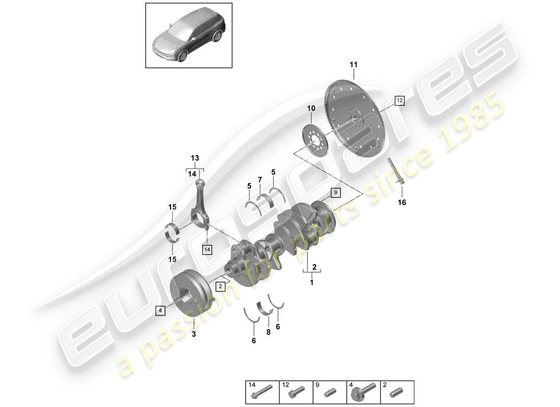 porsche 2018 (cayenne e3 9ya/9yb) crankshaft part diagram