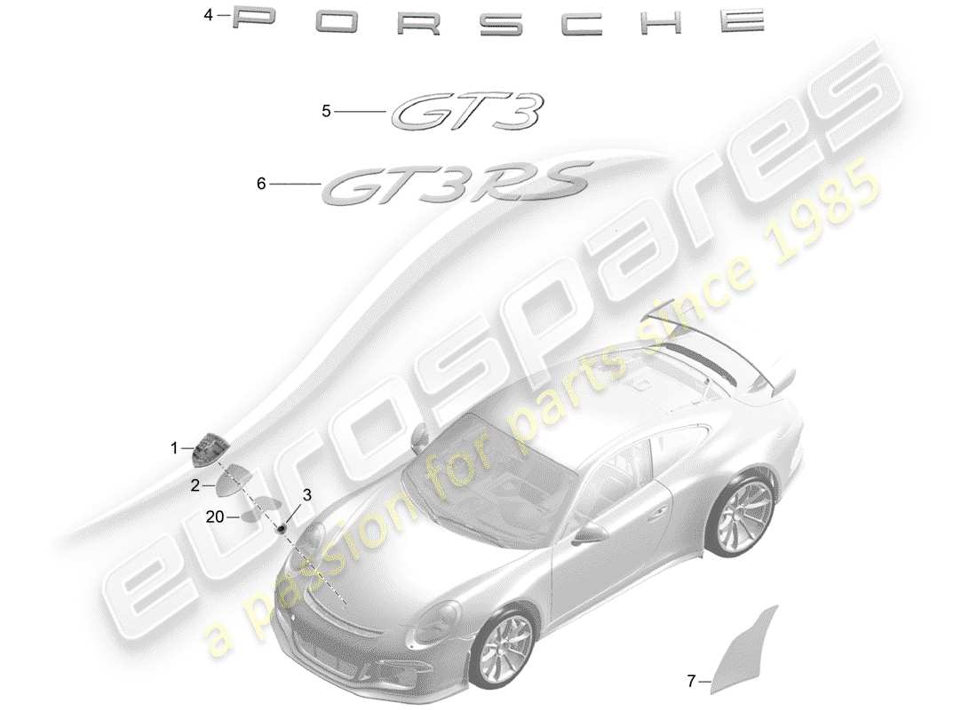 porsche 2020 (991-2 r/gt3/rs) nameplates part diagram