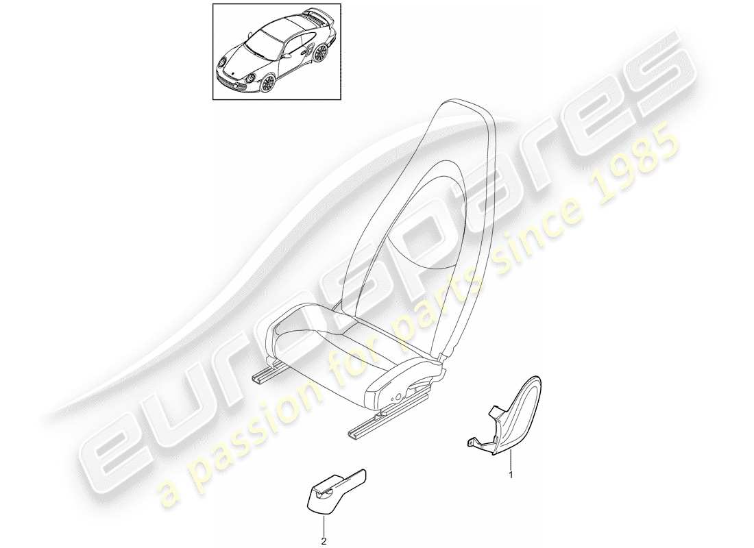 porsche 2012 (997-2 turbo / gt2 rs) front seat part diagram
