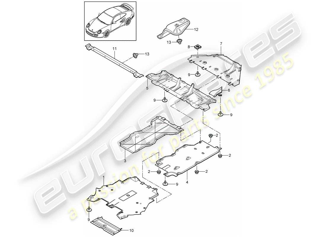 porsche 911 t/gt2rs (2012) trims parts diagram