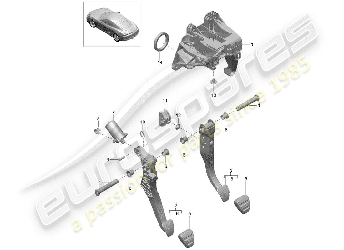 porsche cayman 981 (2014) pedals part diagram