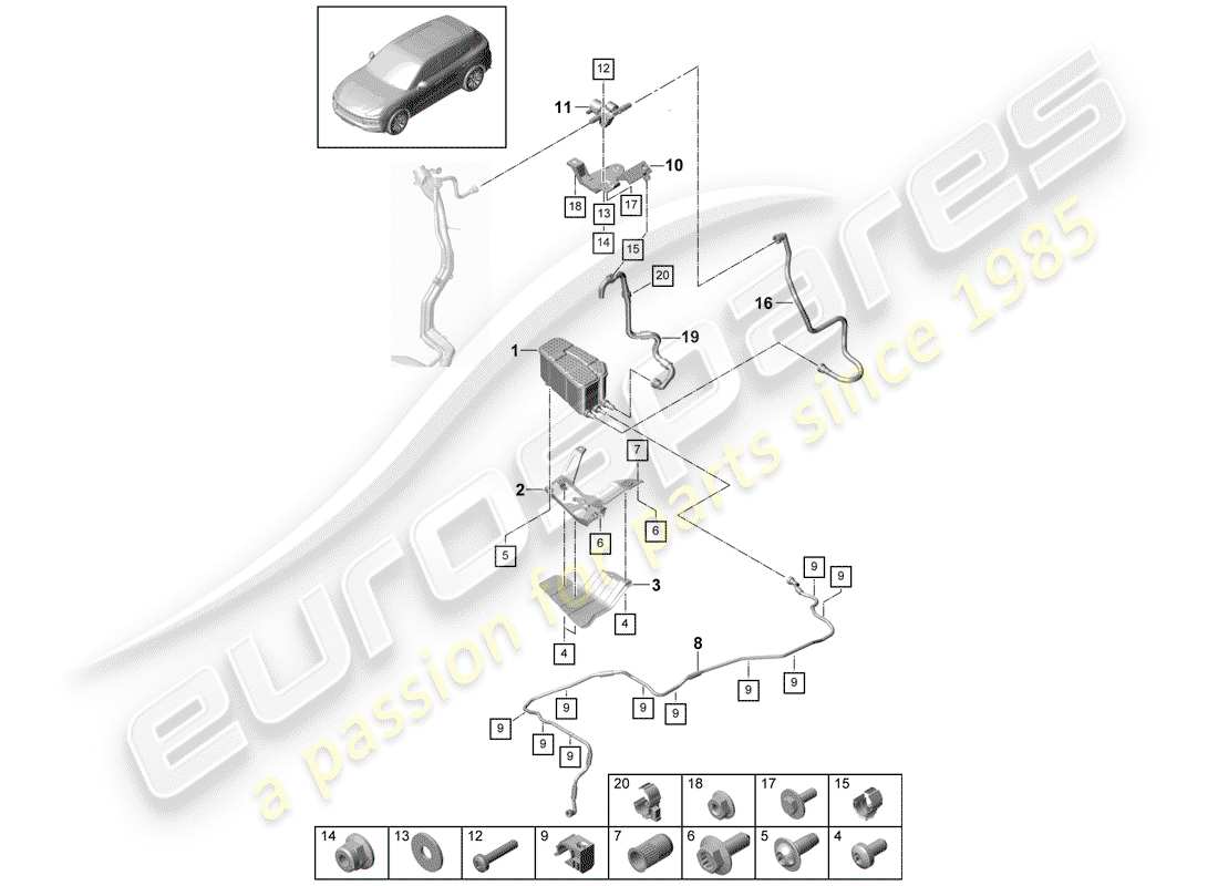 porsche 2020 (cayenne e3 9ya/9yb) evaporative emission canister part diagram