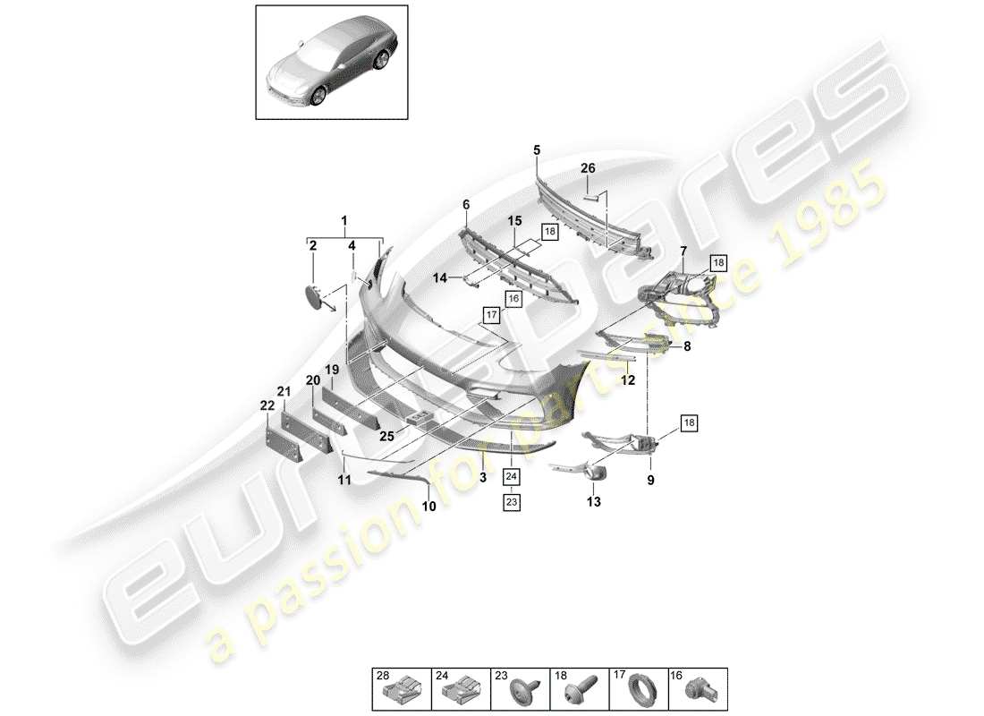 porsche 2020 (panamera 971-1) bumper part diagram