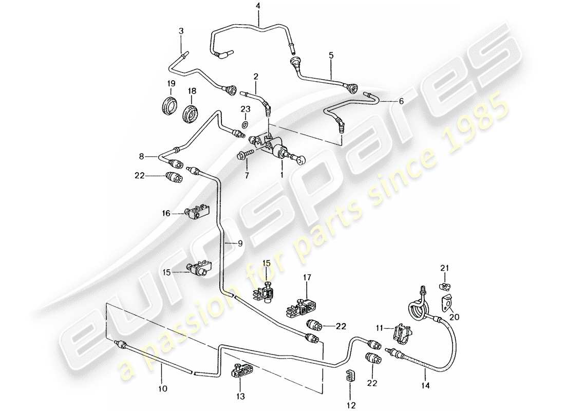 porsche 2002 (986 boxster) hydraulic clutch - operation - clutch master cylinder - tube-/hose line part diagram