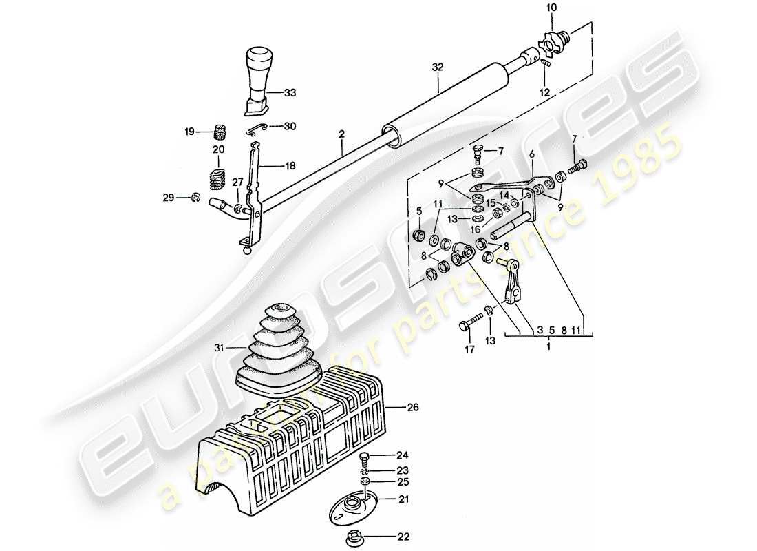 porsche 924 (1977) shift mechanism - manual gearbox part diagram
