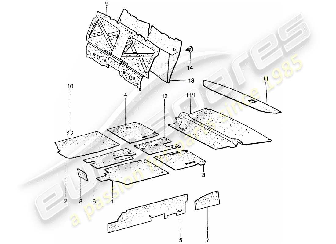 porsche 1970 (914) sound absorber part diagram