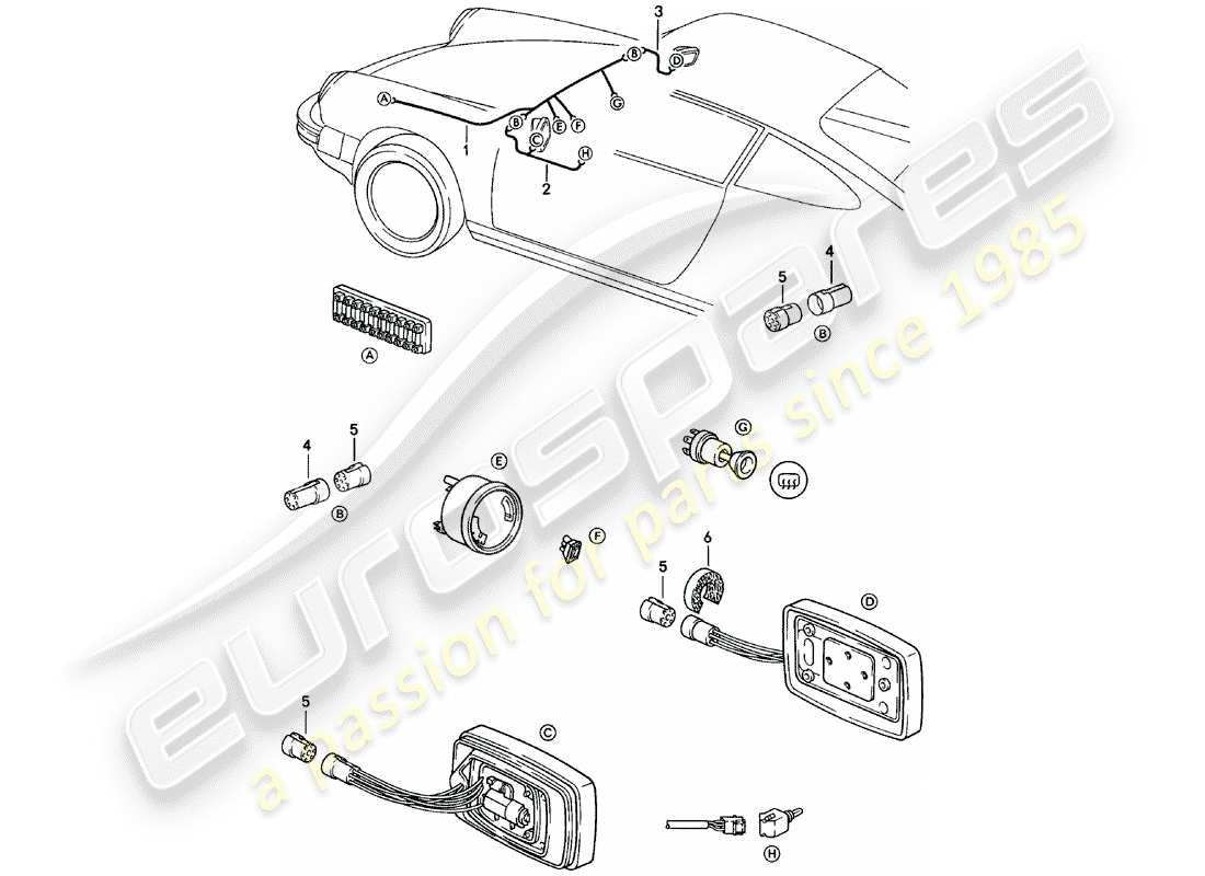 porsche 1978 (911) wiring harnesses - rear view mirror part diagram