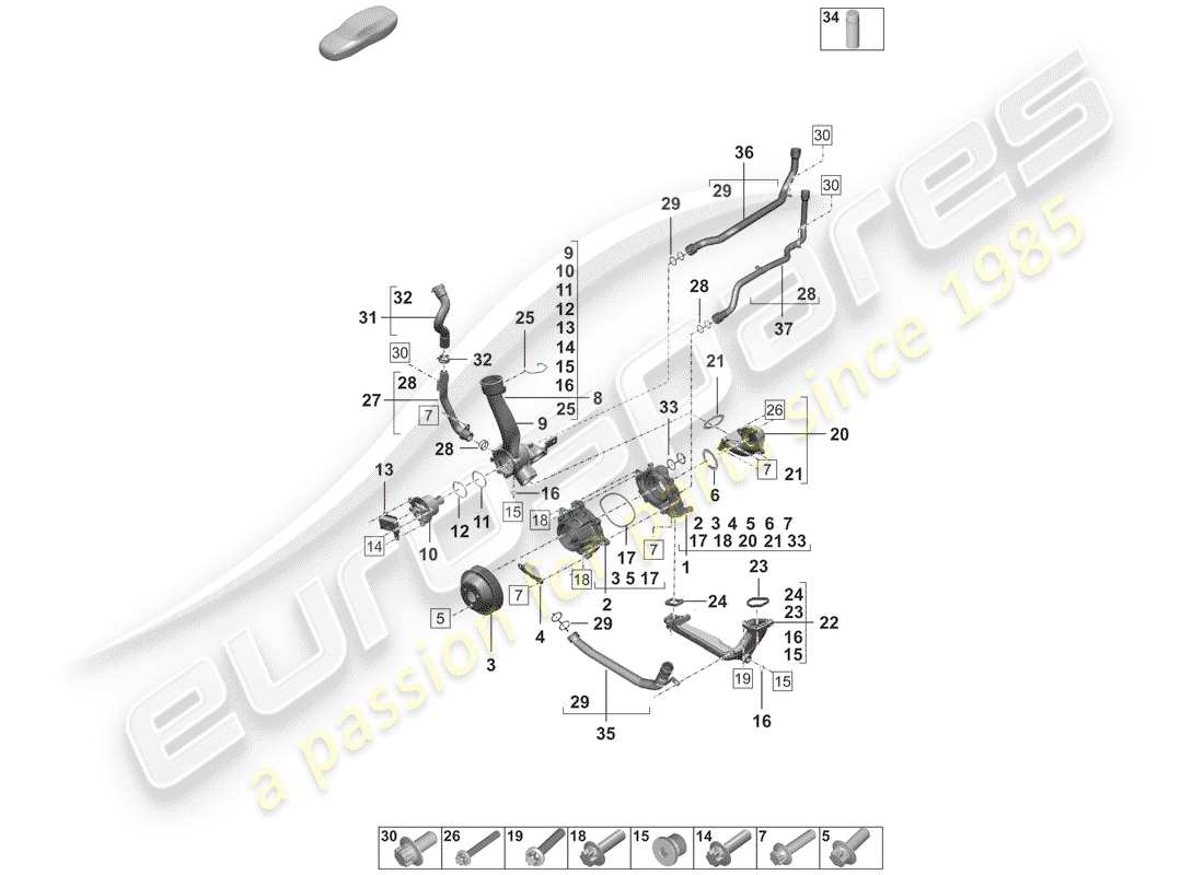 porsche 2019 (992-1) water pump part diagram