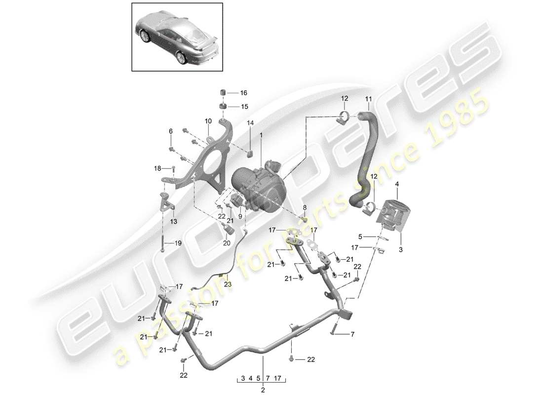 porsche 991r/gt3/rs (2018) secondary air pump part diagram