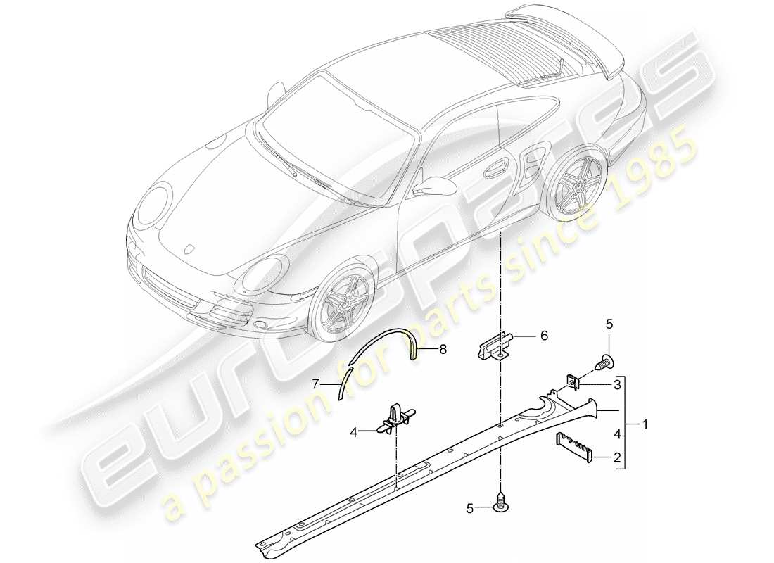 porsche 911 t/gt2rs (2012) side member trim parts diagram