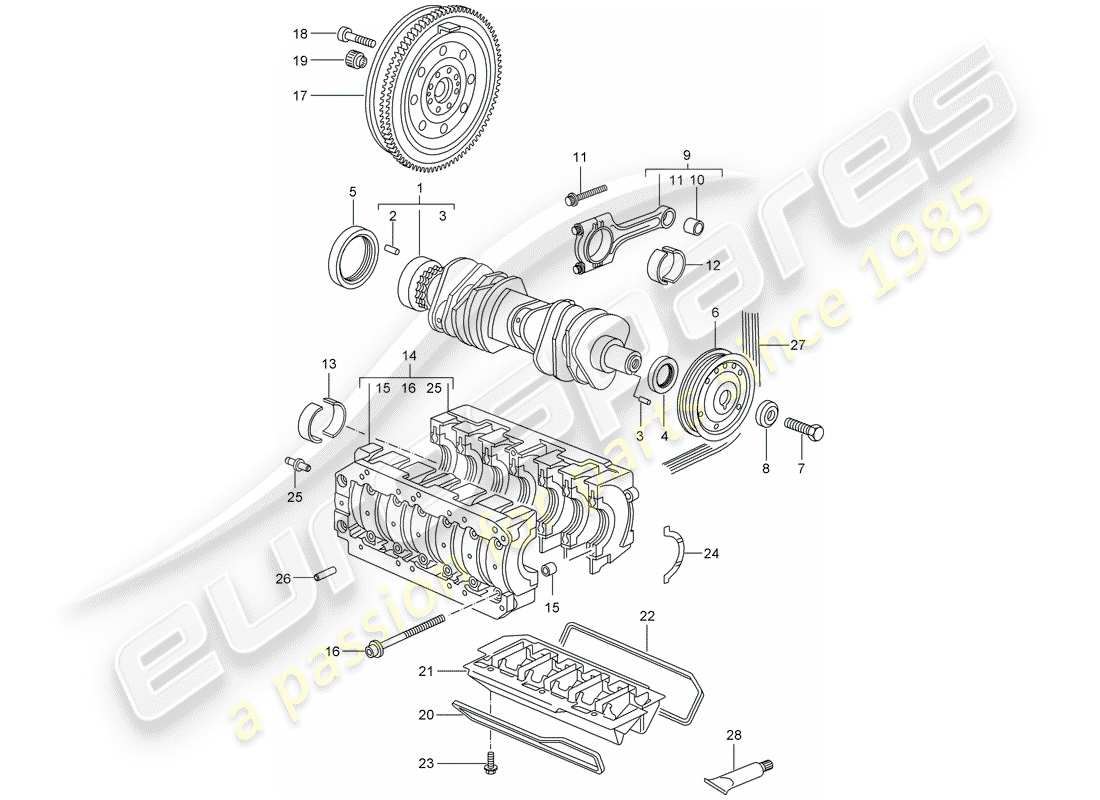 porsche 2007 (987 cayman) crankshaft part diagram