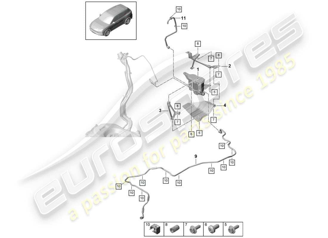 porsche 2020 (cayenne e3 9ya/9yb) evaporative emission canister part diagram